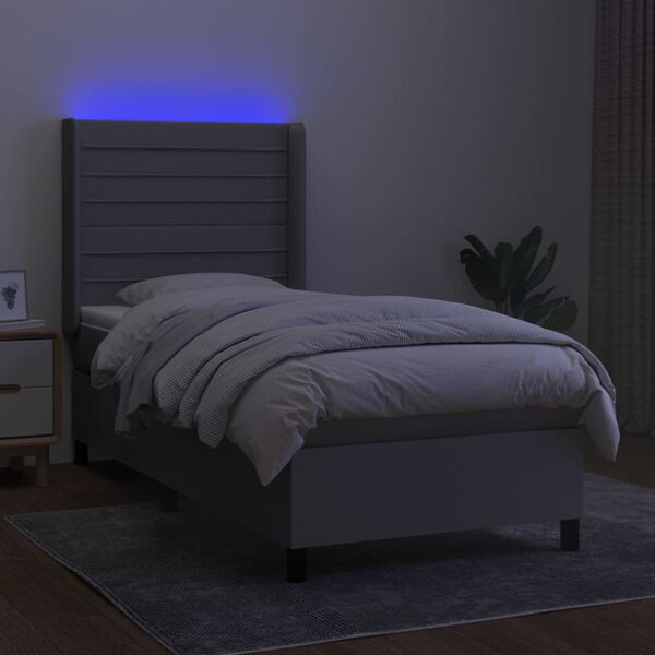 vidaXL Box spring postel s matrac&iacute; a LED světle &scaron;ed&aacute; 90x190 cm textil