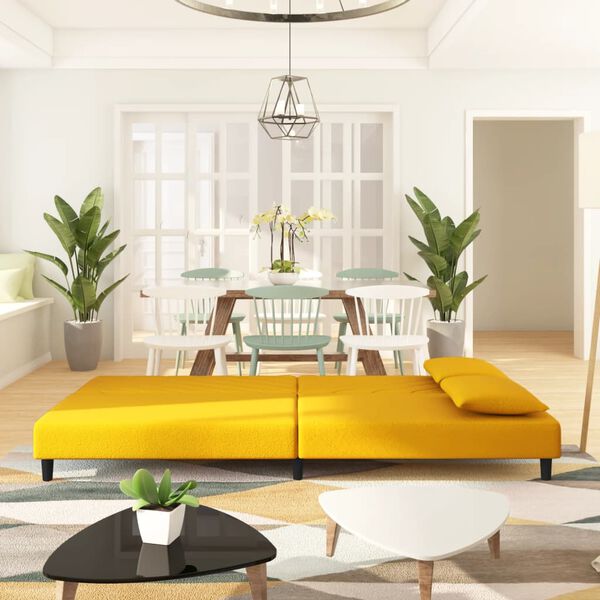 vidaXL 2místná rozkládací pohovka se 2 polštáři žlutá samet