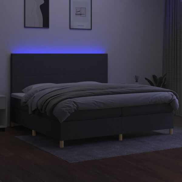 vidaXL Box spring postel s matrac&iacute; a LED tmavě &scaron;ed&aacute; 200x200 cm textil