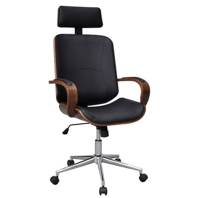 vidaXL Kancelářská židle s opěrkou hlavy ohýbané dřevo a umělá kůže