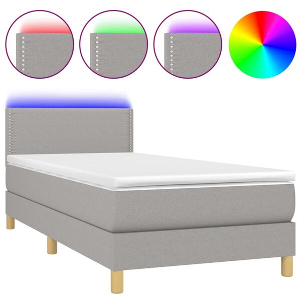 vidaXL Box spring postel s matrac&iacute; a LED světle &scaron;ed&aacute; 90x190 cm textil