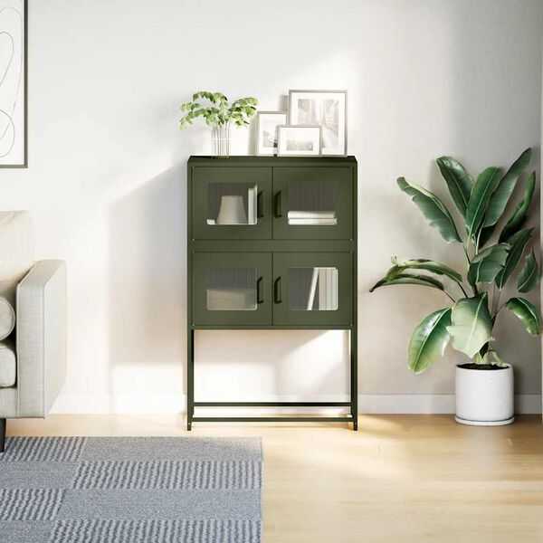 vidaXL Skříň highboard olivově zelená 68x39x107 cm ocel