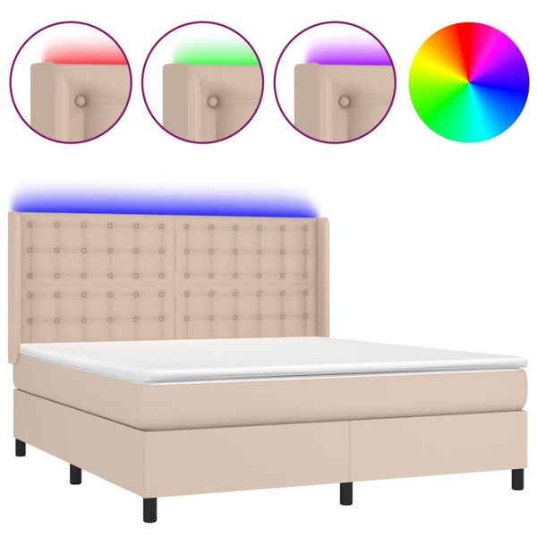 vidaXL Box spring postel matrace a LED cappuccino 160x200cm uměl&aacute; kůže
