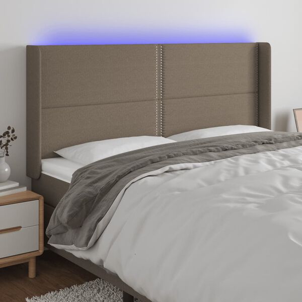vidaXL Čelo postele s LED taupe 203 x 16 x 118/128 cm textil