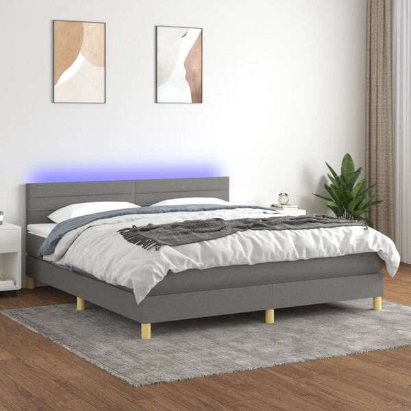 vidaXL Box spring postel s matrac&iacute; a LED tmavě &scaron;ed&aacute; 180x200 cm textil