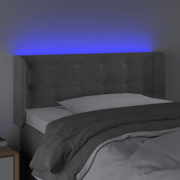vidaXL Čelo postele s LED světle &scaron;ed&eacute; 93 x 16 x 78/88 cm samet