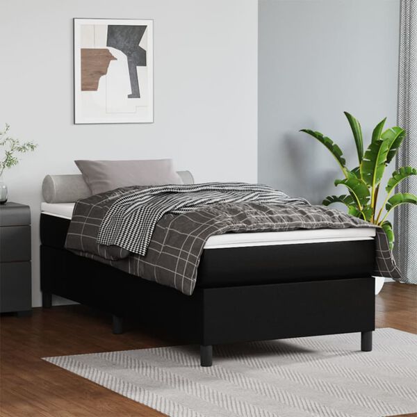 vidaXL Box spring postel s matrac&iacute; čern&aacute; 90x190 cm uměl&aacute; kůže