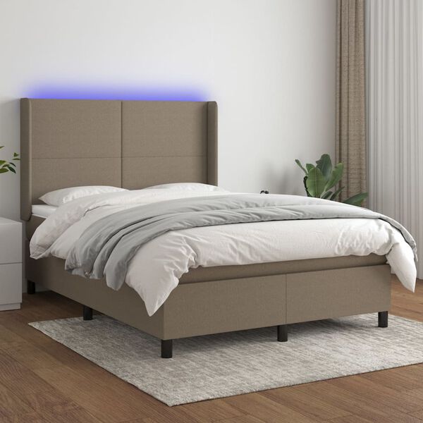 vidaXL Box spring postel s matrac&iacute; a LED taupe 140x190 cm textil
