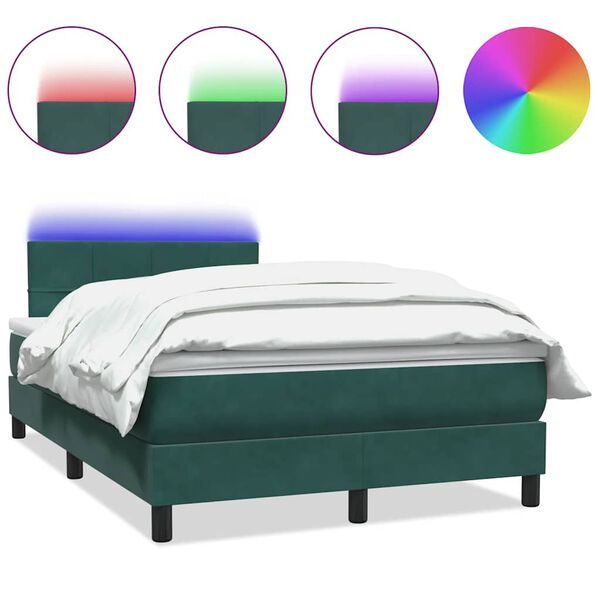 vidaXL Box spring postel s matrac&iacute; a LED tmavě zelen&aacute; 120x220 cm samet