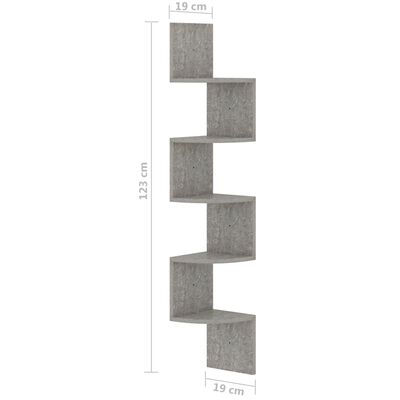 vidaXL Nástěnná rohová police betonově šedá 19 x 19 x 123 cm kompozit