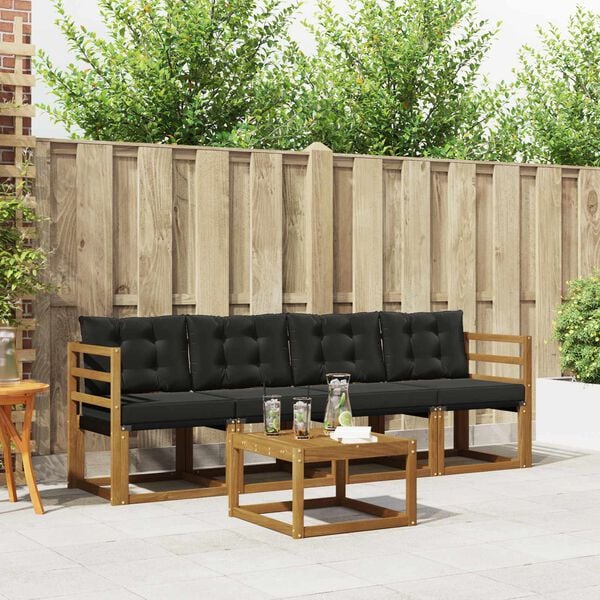 vidaXL Venkovn&iacute; pohovkov&aacute; souprava s pol&scaron;t&aacute;řem 5 pcs Přirozen&aacute; a čern&aacute;