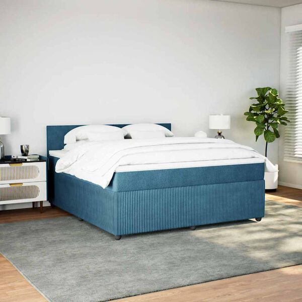 vidaXL Box spring postel s matrac&iacute; modr&aacute; 180 x 200 cm samet