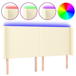 vidaXL Čelo postele s LED kr&eacute;mov&eacute; 163 x 16 x 118/128 cm uměl&aacute; kůže