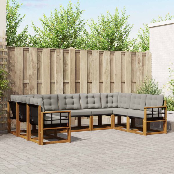 vidaXL Venkovn&iacute; pohovkov&aacute; souprava 9 pcs Př&iacute;rodn&iacute; a světle &scaron;ed&aacute;