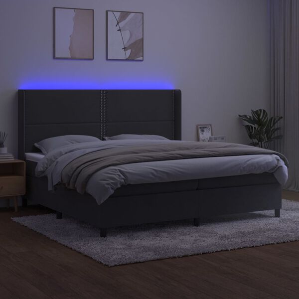 vidaXL Box spring postel s matrac&iacute; a LED tmavě &scaron;ed&aacute; 200x200 cm samet