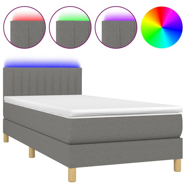 vidaXL Box spring postel s matrac&iacute; a LED tmavě &scaron;ed&aacute; 80 x 200 cm textil
