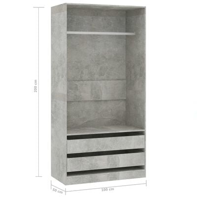 vidaXL Šatní skříň betonově šedá 100 x 50 x 200 cm dřevotříska