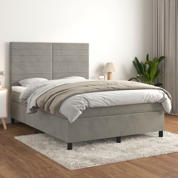 vidaXL Box spring postel s matrac&iacute; světle &scaron;ed&aacute; 140x190 cm samet