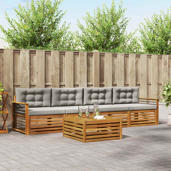 vidaXL Venkovn&iacute; pohovkov&aacute; souprava 5 pcs Př&iacute;rodn&iacute; a světle &scaron;ed&aacute;