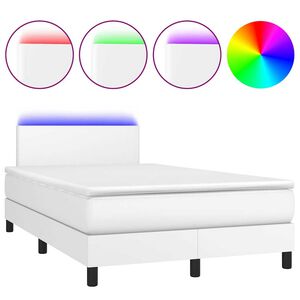 vidaXL Box spring postel s matrac&iacute; a LED b&iacute;l&aacute; 120 x 190 cm uměl&aacute; kůže