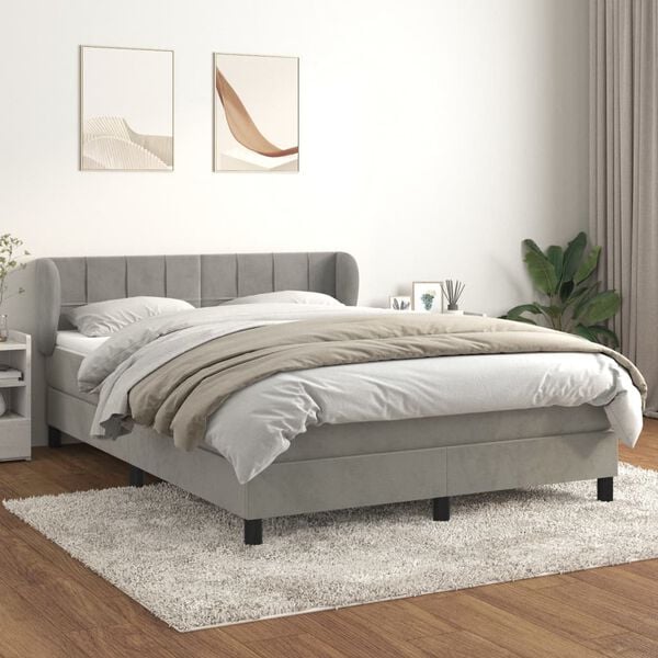 vidaXL Box spring postel s matrac&iacute; světle &scaron;ed&aacute; 140x190 cm samet