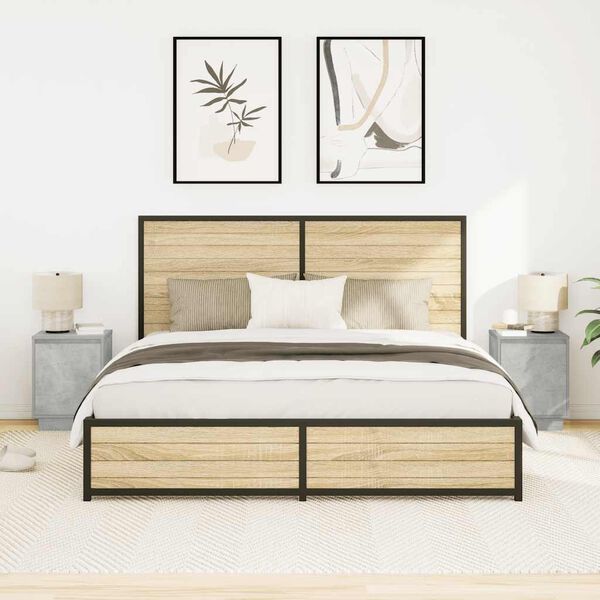 vidaXL Nočn&iacute; skř&iacute;ňky s LED osvětlen&iacute;m 2 ks Betonov&aacute; &scaron;ed&aacute; 38x34x50 cm