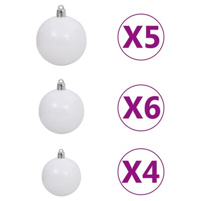 vidaXL 61dílná sada vánočních koulí se špicí a 150 LED bílá a šedá