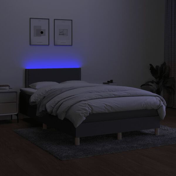 vidaXL Box spring postel s matrac&iacute; a LED tmavě &scaron;ed&aacute; 120x190 cm textil