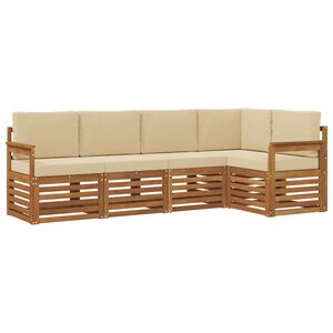 vidaXL Rohov&aacute; sofa sada 5 pcs Přirozen&aacute; a B&eacute;žov&aacute; Masivn&iacute; ak&aacute;tov&eacute; dřevo