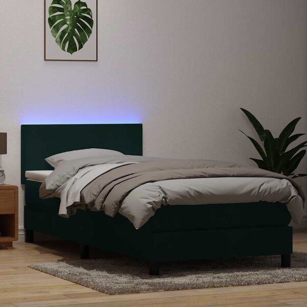 vidaXL Box spring postel s matrac&iacute; a LED tmavě zelen&aacute; 100x220 cm samet