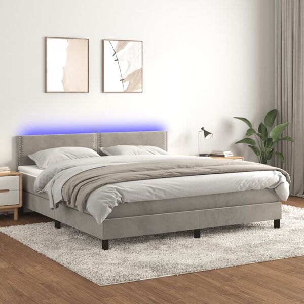 vidaXL Box spring postel s matrac&iacute; a LED světle &scaron;ed&aacute; 180x200 cm samet