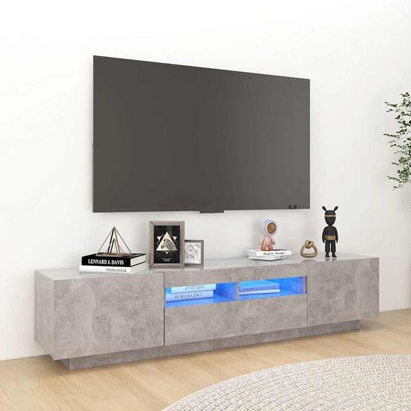 vidaXL TV skř&iacute;ňka s LED osvětlen&iacute;m betonově &scaron;ed&aacute; 180 x 35 x 40 cm