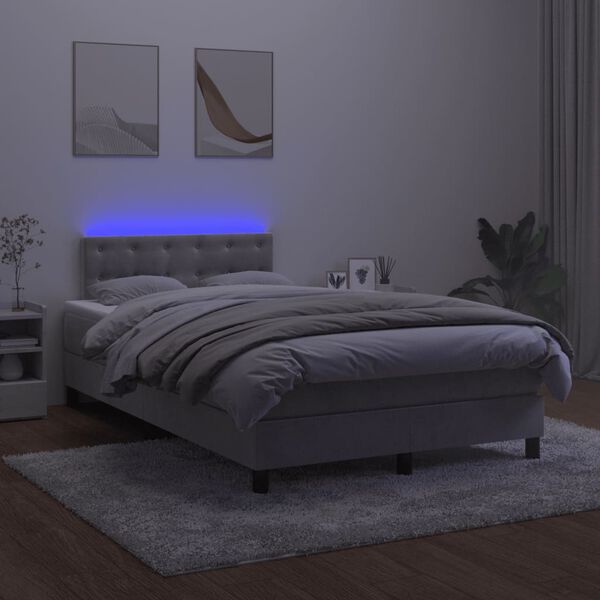vidaXL Box spring postel s matrac&iacute; a LED světle &scaron;ed&aacute; 120x200 cm samet