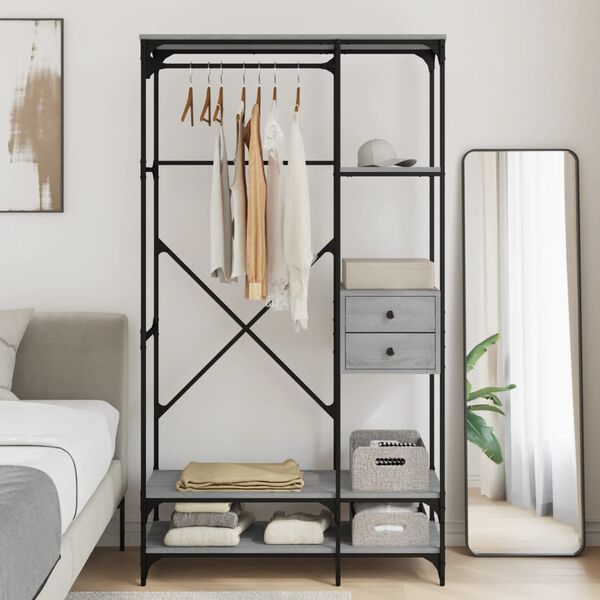 vidaXL Stojan na oblečen&iacute; z&aacute;suvky &scaron;ed&yacute; sonoma 100x40x180 cm kompozit