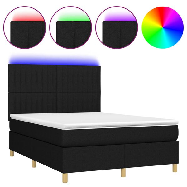 vidaXL Box spring postel s matrac&iacute; a LED čern&aacute; 140x190 cm textil