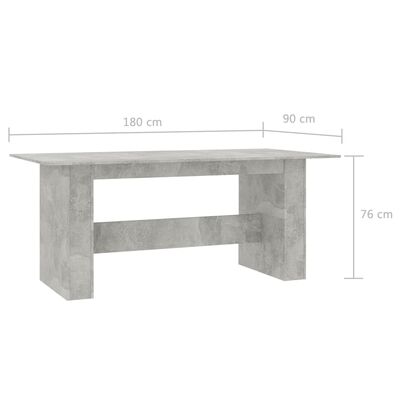 vidaXL Jídelní stůl betonově šedý 180 x 90 x 76 cm dřevotříska