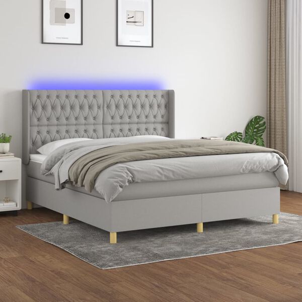 vidaXL Box spring postel s matrac&iacute; a LED světle &scaron;ed&aacute; 160x200 cm textil