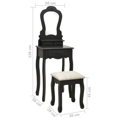 vidaXL Toaletní stolek se stoličkou černý 50 x 59 x 136 cm pavlovnia