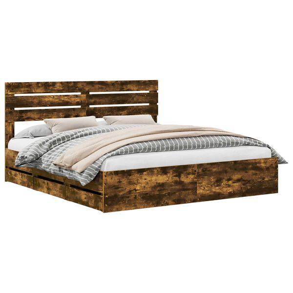 vidaXL R&aacute;m postele s čelo Kouřov&yacute; dub 200 x 200 cm Inžen&yacute;rsk&eacute; dřevo