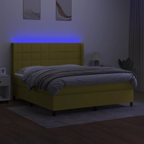 vidaXL Box spring postel s matrac&iacute; a LED zelen&aacute; 160x200 cm textil