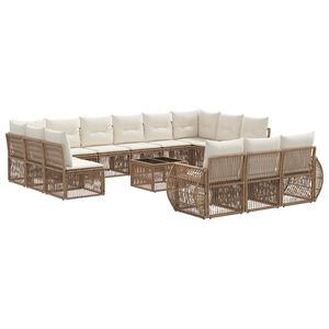 vidaXL Sada zahradn&iacute;ch pohovek 14 pcs Beige a kr&eacute;mov&aacute; b&iacute;l&aacute; polyratan