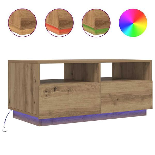 vidaXL Konferenční stolek s LED osvětlením dub artisan 90 x 49 x 40 cm