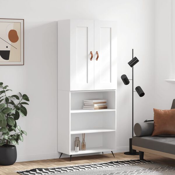 vidaXL Skř&iacute;ň highboard b&iacute;l&aacute; 69,5 x 34 x 180 cm kompozitn&iacute; dřevo