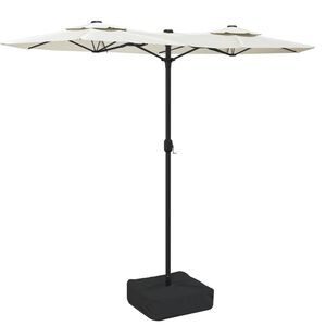 vidaXL Dvojit&yacute; zahradn&iacute; slunečn&iacute;k s LED p&iacute;skově b&iacute;l&yacute; 316 x 145 cm