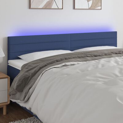 vidaXL Čelo postele s LED modré 160x5x78/88 cm textil