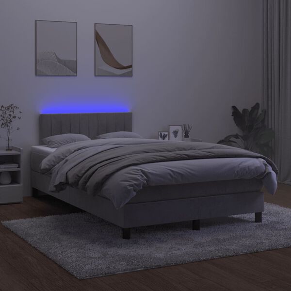 vidaXL Box spring postel s matrac&iacute; a LED světle &scaron;ed&aacute; 120x200 cm samet