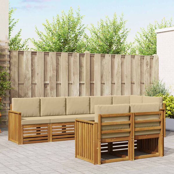 vidaXL Sedac&iacute; soupravy 8 pcs Přirozen&aacute; a B&eacute;žov&aacute; Masivn&iacute; ak&aacute;tov&eacute; dřevo