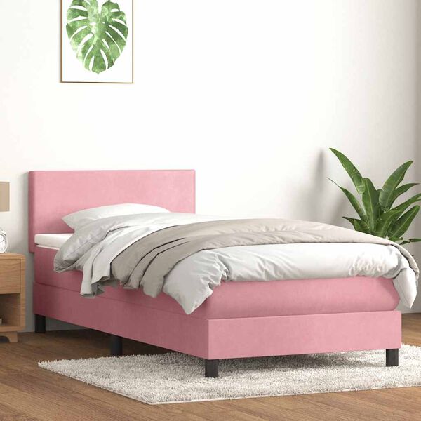 vidaXL Box spring postel s matrac&iacute; čern&aacute; 100x220 cm Růžov&yacute;