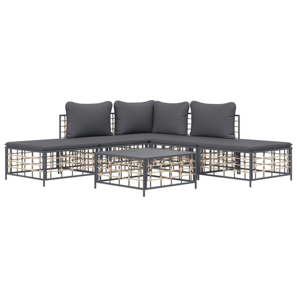 vidaXL 6dílná zahradní sedací souprava s poduškami antracit polyratan