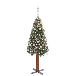 vidaXL &Uacute;zk&yacute; v&aacute;nočn&iacute; stromek s LED a sadou koul&iacute; zelen&yacute; 150 cm PVC